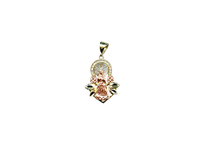 Three Tone Plated CZ Studded Virgin Mary Pendant